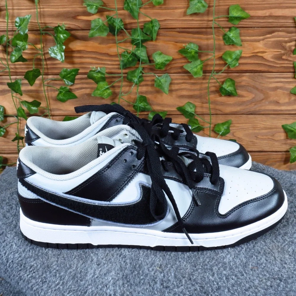 Nike Dunk Low Chenille Swoosh Men Shoes Sz 12.5 Lifestyle Black White DQ7683-001